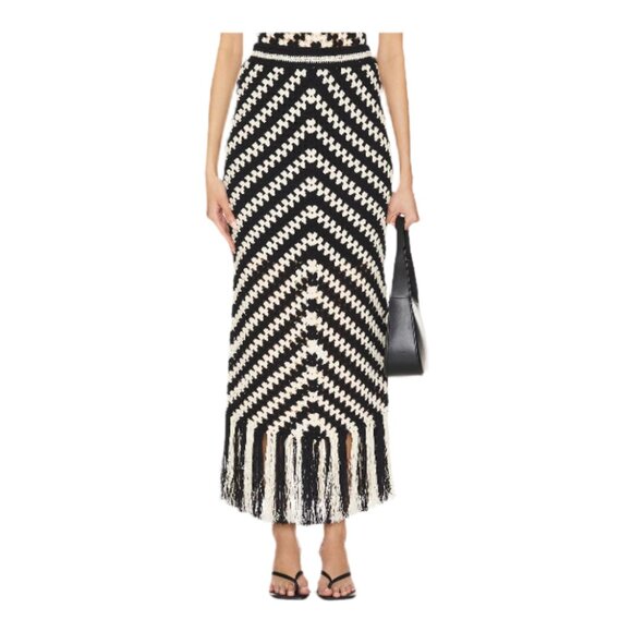 😮NWT - ZIMMERMANN Halliday Hand Crochet Skirt - 0P - Black/White w/ Tassels - Picture 3 of 10
